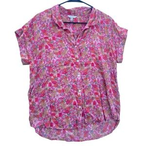 Lucky Brand Womens Size S Floral Short Sleeve Button Front Shirt 100% Modal